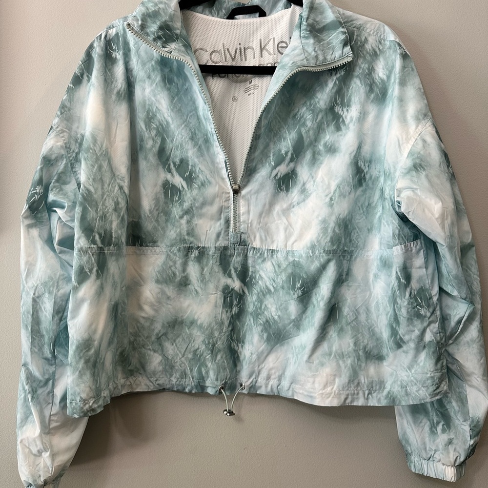 Calvin Klein Performance Womens Tie Dye Half Zip Cropped Jacket Green Medium
